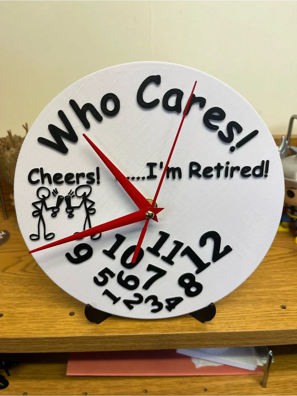 Who Cares! Cheers! I'm Retired! White Decorative Wall Clock